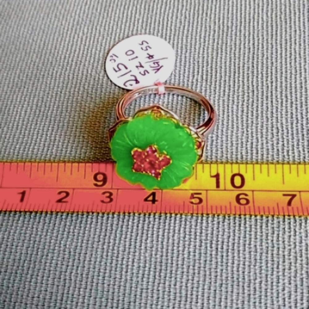 💚 HP💚 JADE WITH GARNET FLOWER CENTER RING - Picture 4 of 4